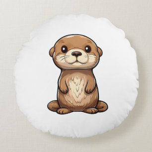Cartoon otter illustration round cushion
