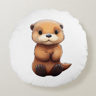 Cartoon otter illustration round cushion