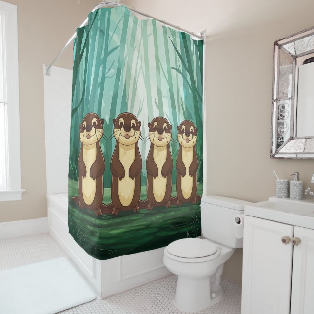 Cartoon Otters Shower Curtain (In Situ)