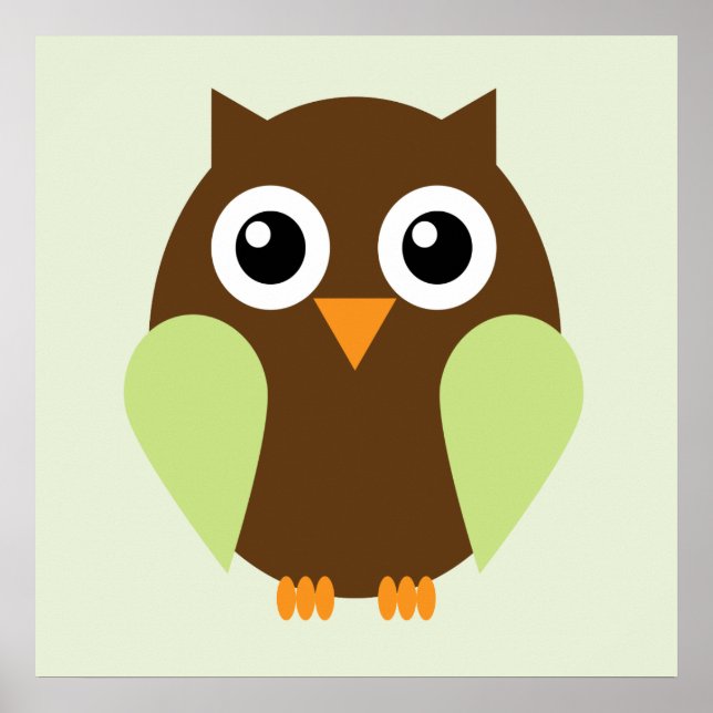 Cartoon Owl Children's Wall Art {Green} (Front)