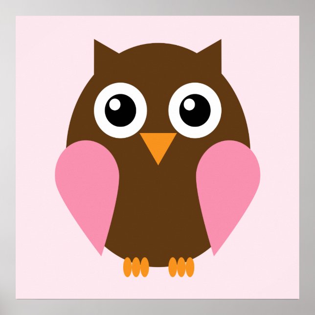 Cartoon Owl Children's Wall Art {Pink} (Front)