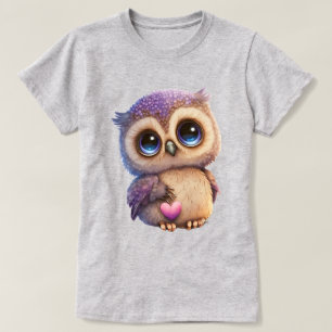 Cartoon Owl Holding Heart With Large Eyes T-Shirt