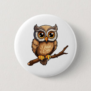 Cartoon owl illustration 6 cm round badge