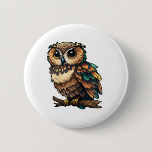 Cartoon owl illustration 6 cm round badge