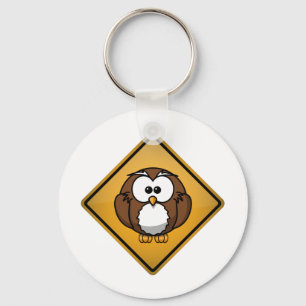 Cartoon Owl Warning Sign Key Ring