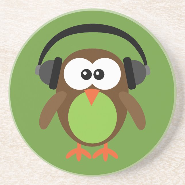 Cartoon Owl With Headphones Coaster (Front)