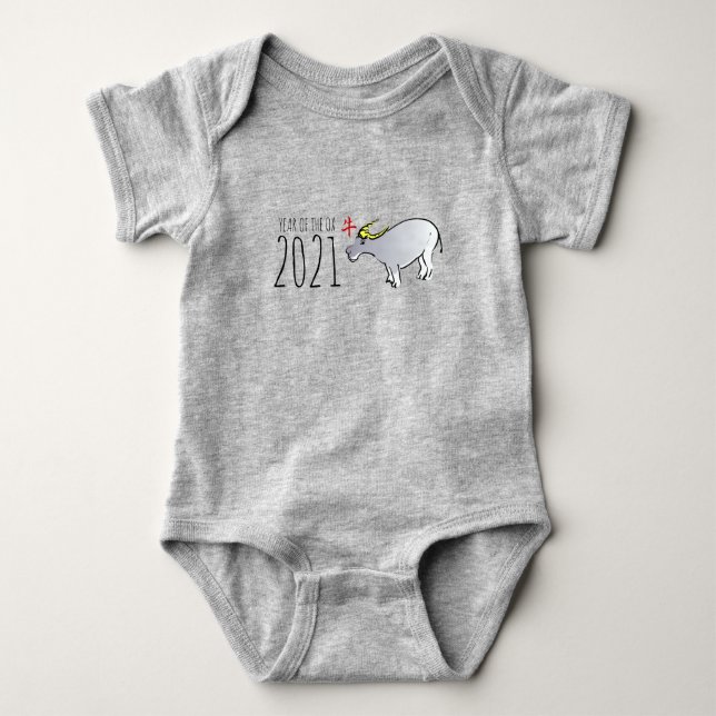 Cartoon Ox Chinese Year Baby born in 2021 Body Baby Bodysuit (Front)