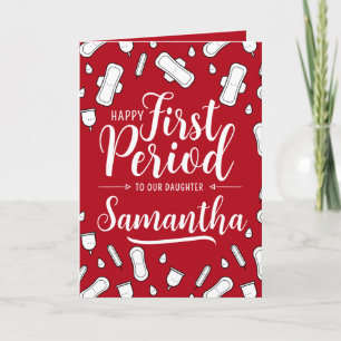 Cartoon Pads Red Script Teen Girl First Period Card