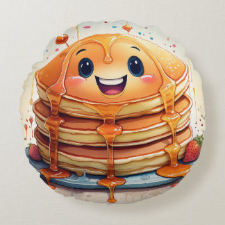 Cartoon Pancakes Round Pillow – Whimsical and Fun 