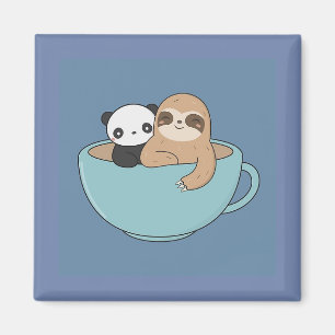Cartoon Panda Bear and Sloth Magnet