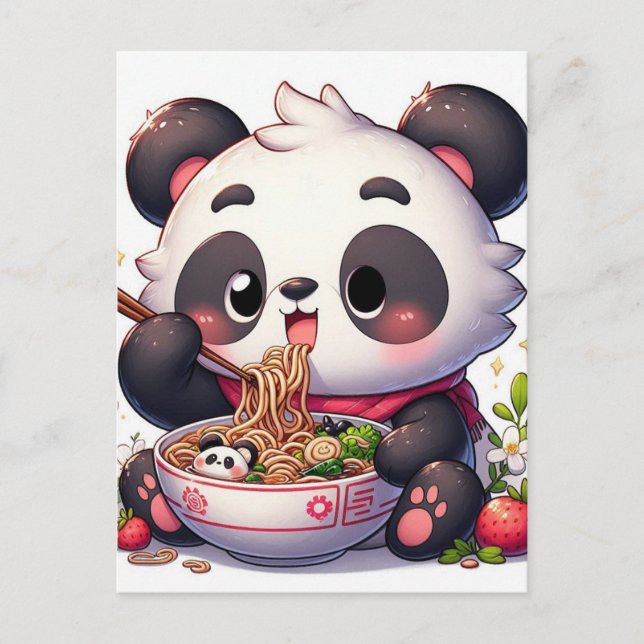 Cartoon Panda Bear Eating Ramen Postcard (Front)