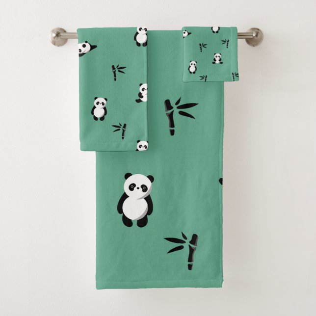 cartoon panda Shower Curtain Bath Towel Set (Insitu)