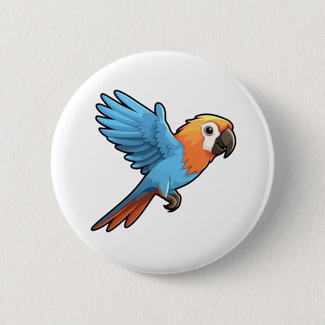 Cartoon parrot illustration 6 cm round badge (Front)