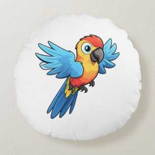 Cartoon parrot illustration round cushion