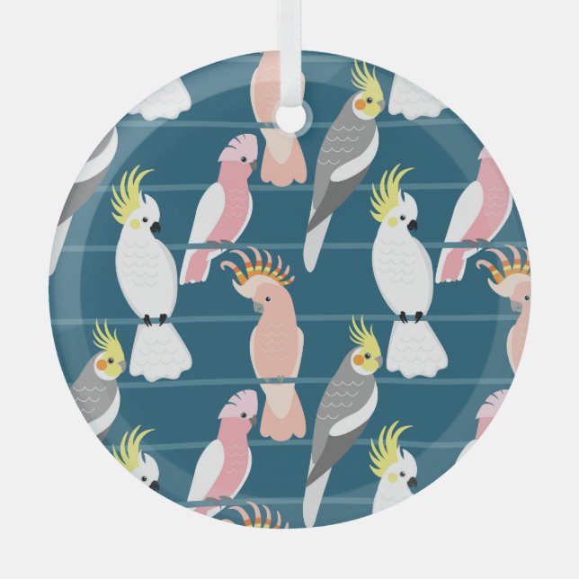 Cartoon Parrots: Cute Seamless Pattern Glass Tree Decoration (Front)