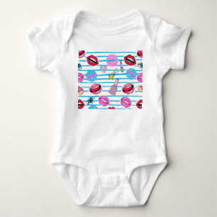 Cartoon patch badges: pop art. baby bodysuit