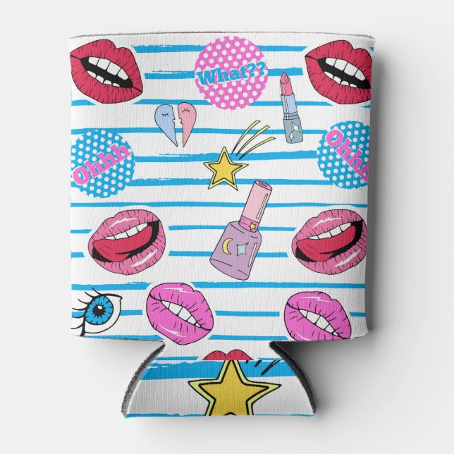 Cartoon patch badges: pop art. can cooler (Front)