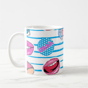 Cartoon patch badges: pop art. coffee mug