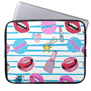 Cartoon patch badges: pop art. laptop sleeve