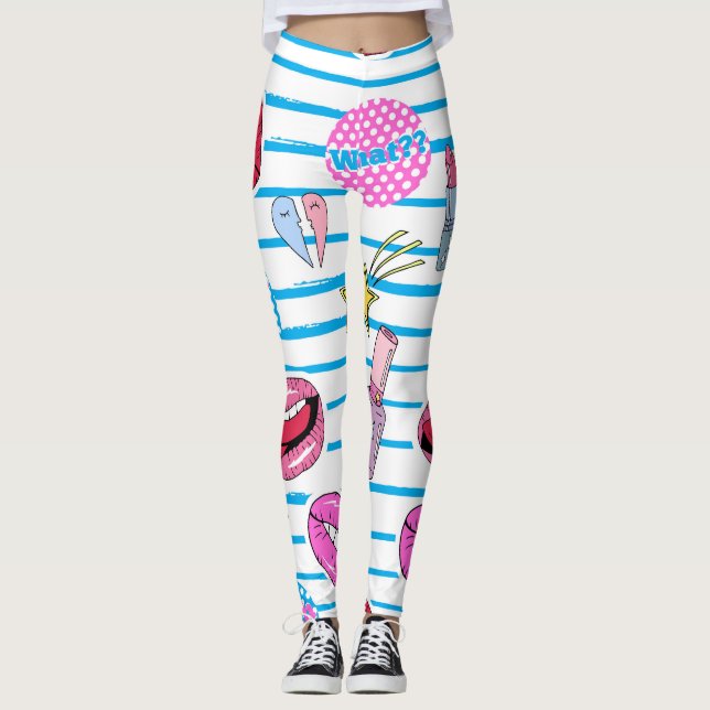 Cartoon patch badges: pop art. leggings (Front)
