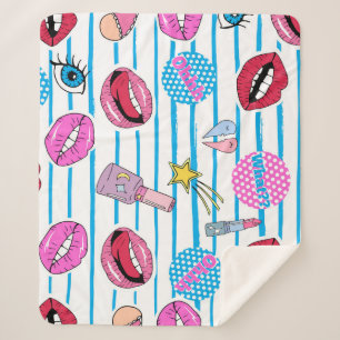 Cartoon patch badges: pop art. sherpa blanket