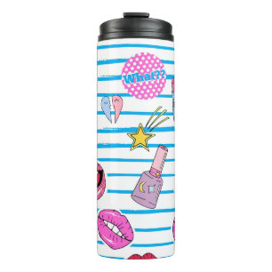 Cartoon patch badges: pop art. thermal tumbler