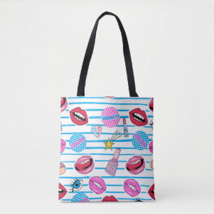 Cartoon patch badges: pop art. tote bag