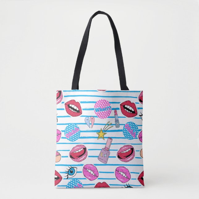 Cartoon patch badges: pop art. tote bag (Front)