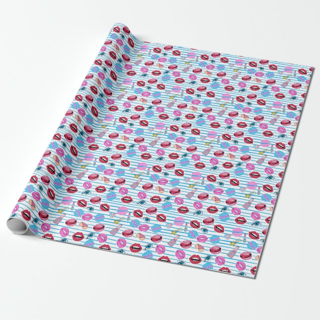 Cartoon patch badges: pop art. wrapping paper (Unrolled)