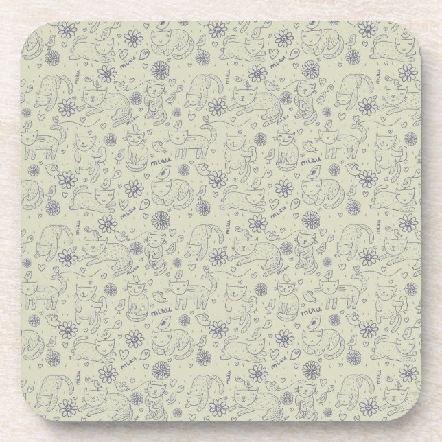 Cartoon pattern with funny cats coaster (Front)