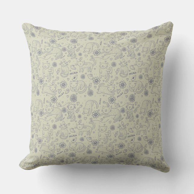 Cartoon pattern with funny cats cushion (Front)