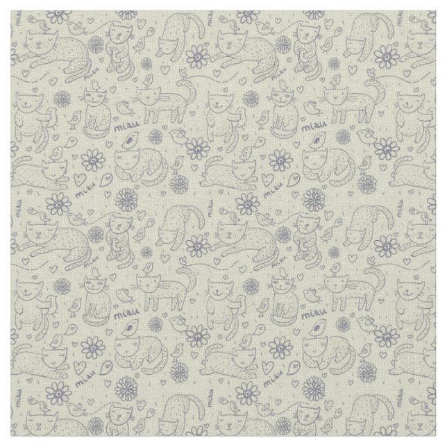 Cartoon pattern with funny cats fabric (Close Up)