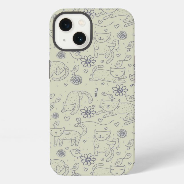 Cartoon pattern with funny cats iPhone case (Back)