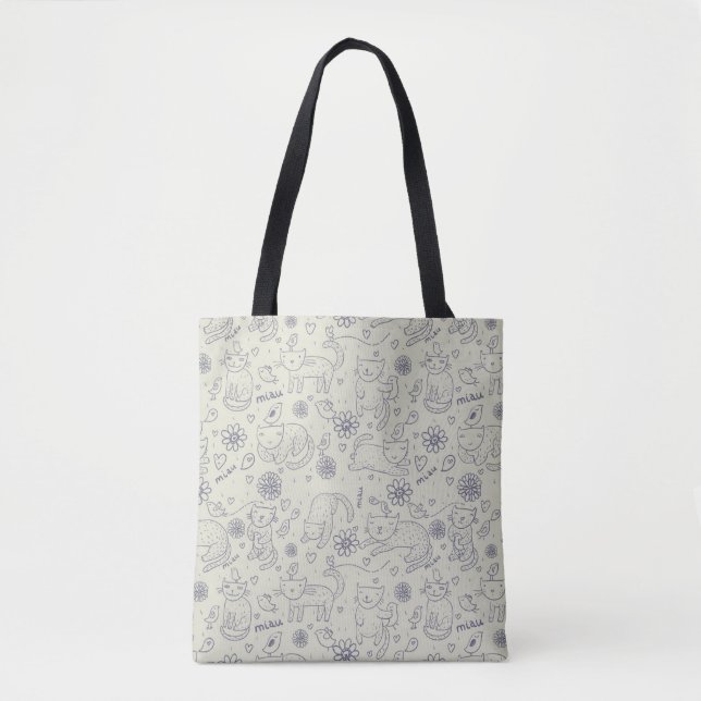 Cartoon pattern with funny cats tote bag (Front)