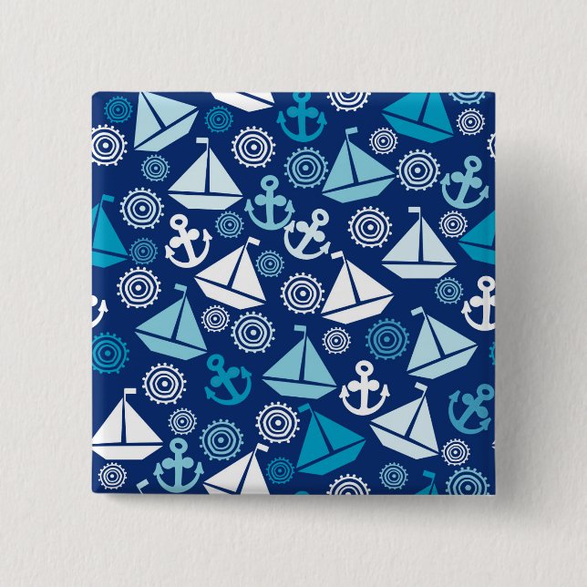 Cartoon Pattern With Sailboats 15 Cm Square Badge (Front)