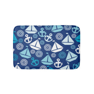 Cartoon Pattern With Sailboats Bath Mat