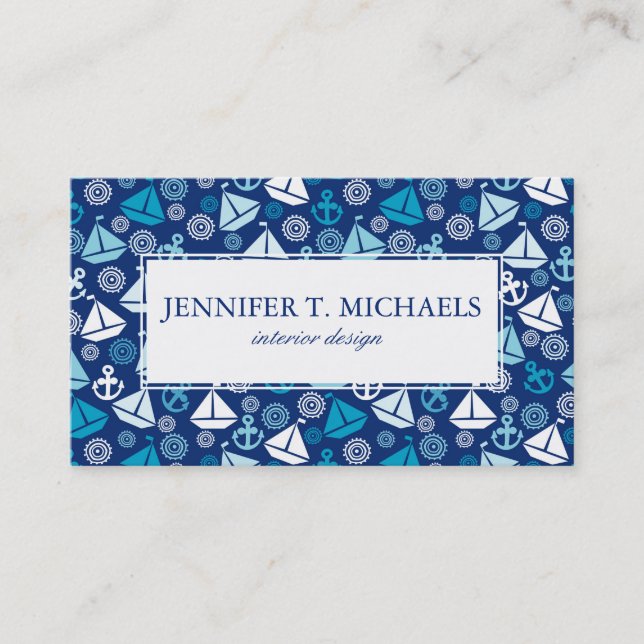Cartoon Pattern With Sailboats Business Card (Front)