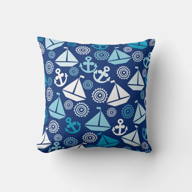 Cartoon Pattern With Sailboats Cushion (Front)
