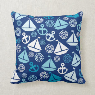 Cartoon Pattern With Sailboats Cushion