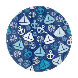Cartoon Pattern With Sailboats Cutting Board