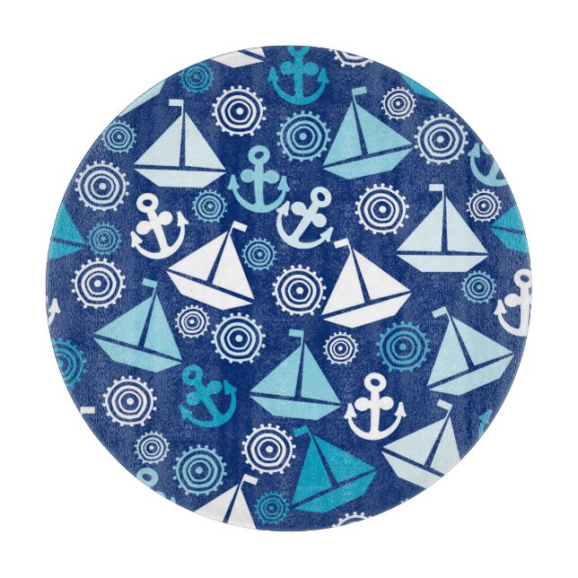 Cartoon Pattern With Sailboats Cutting Board (Front)