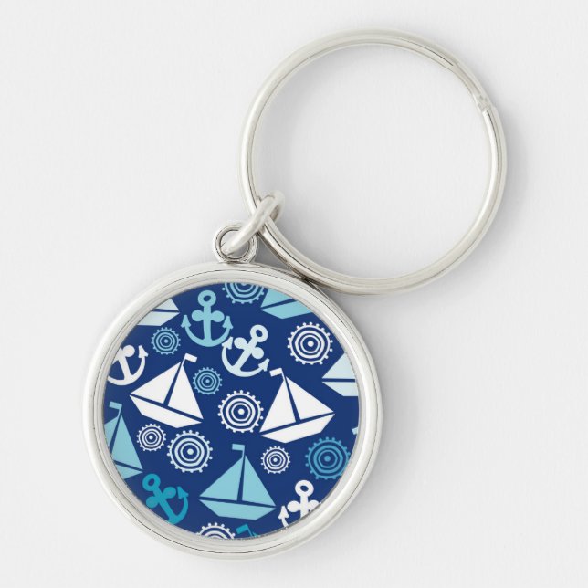 Cartoon Pattern With Sailboats Key Ring (Front)