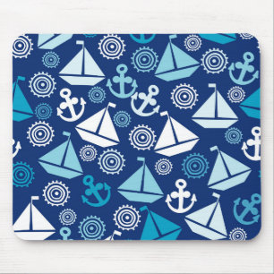 Cartoon Pattern With Sailboats Mouse Pad