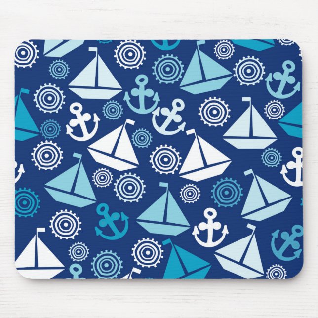 Cartoon Pattern With Sailboats Mouse Pad (Front)