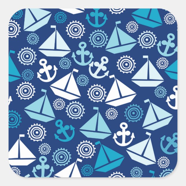 Cartoon Pattern With Sailboats Square Sticker (Front)