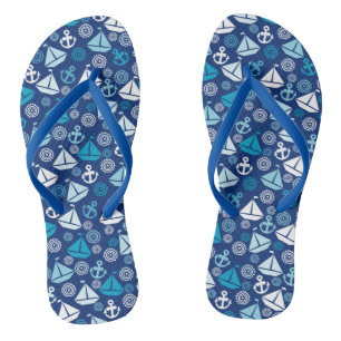 Cartoon Pattern With Sailboats Thongs