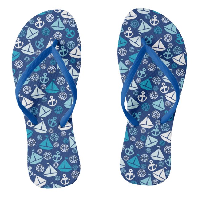 Cartoon Pattern With Sailboats Thongs (Footbed)
