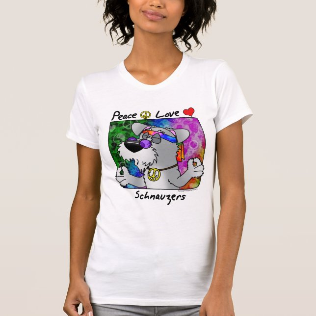 Cartoon Peace Love Schnauzer T-Shirt (Front)