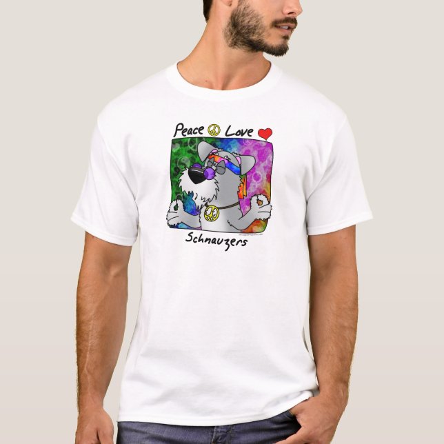 Cartoon Peace Love Schnauzer T-Shirt (Front)