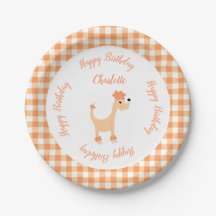 Cartoon peach poodle Posh Paws gingham birthday Paper Plate